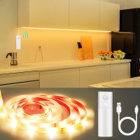 Lacasa Motion Sensor Under Cabinet Lights, 6.56Ft Led Strip Lights Warm White, Push On/Off Option, Peel And Stick Strong Adhesive, For Kitchen, Under Counter Lights, Wardrobe, Usb Rechargeable Battery