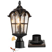 Hardwired 120V Dusk To Dawn Outdoor Post Light Black Roman, Waterproof Aluminum Pole Light Fixture With Pier Mount Base, Exterior Lamp Post Lantern Head With Clear Glass For Garden Yard Patio Pathway