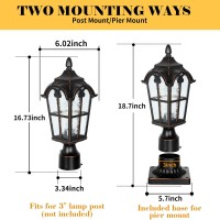 Hardwired 120V Dusk To Dawn Outdoor Post Light Black Roman, Waterproof Aluminum Pole Light Fixture With Pier Mount Base, Exterior Lamp Post Lantern Head With Clear Glass For Garden Yard Patio Pathway