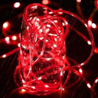 Weewooday Solar Rope Lights Outdoor, 33Ft 100 Led Twinkle String Lights Ip65 Waterproof Lighting Indoor Outdoor Fairy Firefly Lights For Valentines Party Holiday Carnival Decorations (Red)