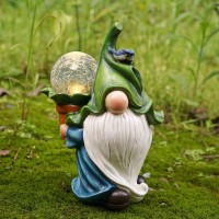 Lovenite Garden Gnome Statue With Solar Led Lights, 10.8 Resin Gnome Figurine Holding Magic Orb, Garden Sculpture Lawn Ornament For Patio Balcony Outdoor Decoration (Blue)