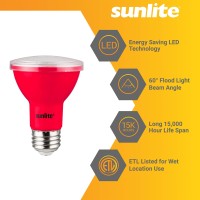 Sunlite 40247 Led Par20 Colored Recessed Light Bulb, 3 Watt (50W Equivalent), Medium (E26) Base, Floodlight, Etl Listed, Red, 3 Count