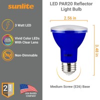 Sunlite 40249 Led Par20 Colored Recessed Light Bulb 3 Watt 50W Equivalent Medium E26 Base Floodlight Etl Listed Blue 3