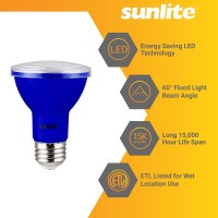 Sunlite 40249 Led Par20 Colored Recessed Light Bulb 3 Watt 50W Equivalent Medium E26 Base Floodlight Etl Listed Blue 3