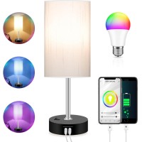 Bedroom Lamp With Smart Rgb Led Bulb Multicolor Changing Table Lamp For Bedroom With 2 Usb Port Dimmable Bedside Lamp Work Wit