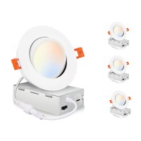 Cloudy Bay 4 Inch 5 Color Swivel Led Gimbal Recessed Light With Junction Box, Ic Rated Air Tight, 120V Cri90+, 2700K/3000K/3500K/4000K/5000K Temperature Selectable,White, Pack Of 4