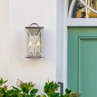 Melucee Outdoor Wall Lantern 2-Light Exterior Light Fixtures Wall Mount In Brushed Nickel Finish Waterproof Wall Sconce With Clear Glass For Porch Front Door Patio Yard Garage