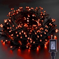 Twinkle Star 33Ft 100 Led Halloween String Lights Orange Plug In Black Wire Fairy Lights 8 Modes Waterproof Mini Light For Outd