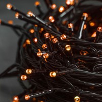 Twinkle Star 33Ft 100 Led Halloween String Lights Orange Plug In Black Wire Fairy Lights 8 Modes Waterproof Mini Light For Outd