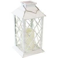 Sunnydaze Concord 11-Inch Solar Led Decorative Candle Lantern -Tabletop/Hanging Light - White