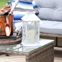 Sunnydaze Concord 11-Inch Solar Led Decorative Candle Lantern -Tabletop/Hanging Light - White