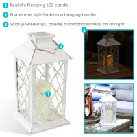 Sunnydaze Concord 11-Inch Solar Led Decorative Candle Lantern -Tabletop/Hanging Light - White