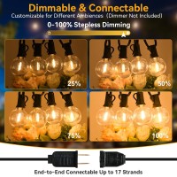 100Ft 2-Pack Outdoor String Lights Waterproof/Connectable/Dimmable With 52 Led Shatterproof Bulbs, Ul Listed Globe G40 String Lights 2700K Outdoor Lighting For Patio Backyard Cafe Party Wedding Garden