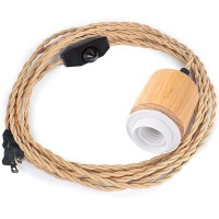 Arturesthome Wood Pendant Light Cord Kit With Dimmable Switch Vintage Industrial Hanging Plug In Lamp Cord With Twisted Nylon R