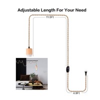 Arturesthome Wood Pendant Light Cord Kit With Dimmable Switch Vintage Industrial Hanging Plug In Lamp Cord With Twisted Nylon R