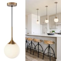 Kco Lighting Mid Century Modern Glass Pendant Light 1-Light Large Gold Globe Chandelier Pendant Lighting Brushed Brass Adjustable Ceiling Hanging Lighting Fixture (White)