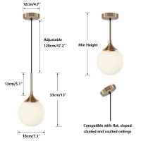 Kco Lighting Mid Century Modern Glass Pendant Light 1-Light Large Gold Globe Chandelier Pendant Lighting Brushed Brass Adjustable Ceiling Hanging Lighting Fixture (White)