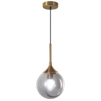 Kco Lighting Modern 1-Light Globe Pendant Light Mid Century Large Single Smoke Glass Hanging Light Brushed Brass Adjustable Pendant Light Fixture For Living Room Kitchen Island (Smoke Gray)