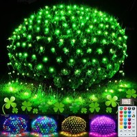 Rgb Net Lights, St Patricks Day Green Outdoor Led Mesh Lights, 9.8X6.6Ft 204 Led Christmas Net Light Decorations, Connectable Waterproof Green Lights For Bushes Garden Color Changing