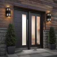 Harriet Outdoor Wall Lights, Aluminum Modern Outdoor Wall Lamp Waterproof Rustproof, Up And Down Exterior Sconces Porch Lantern, Tempered Glass, Sanded Black Finish