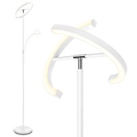 Fimei Floor Lamp, Modern Led Rotatable Floor Lamp With Reading Light, Standing Lamp With Stepless Dimming And 3000K-6000K Color Temperature, Touch And Remote Control (White)