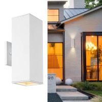 Harriet Modern Outdoor Wall Lights, Aluminum Outdoor Wall Sconce Waterproof Rustproof, Up And Down Exterior Lighting Sconces Square Shape Porch Lantern, Matte White Finish