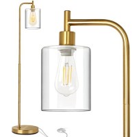 Gold Industrial Floor Lamp, Elizabeth Vintage Standing Lamp With E26 Light Bulb & Hanging Clear Glass Shade, Noble Tall Pole Floor Lamp With Foot Switch For Bedroom Living Room Office Bedside Reading