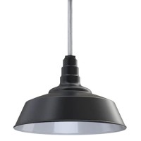 Steel Lighting Co. Manhattan Warehouse Light | Ceiling Mounted Pendant | 20 Inch Dome | 12 Inch Sloped Stem | Large Steel Barn Light Made In America | Matte Black Exterior/White Interior