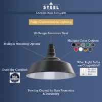 Steel Lighting Co. Manhattan Warehouse Light | Ceiling Mounted Pendant | 20 Inch Dome | 12 Inch Sloped Stem | Large Steel Barn Light Made In America | Matte Black Exterior/White Interior