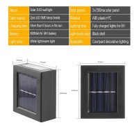 2 Led Solar Wall Light Up And Down Illuminate Outdoor Sunlight Sensor Lamp Ip65 Waterproof Modern Nordic Style Decor For Home Garden Porch, Black