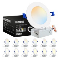 Adetu 12 Pack 4 Inch 5Cct Ultrathin Led Recessed Ceiling Light With Junction Box Dimmable Canless Wafer Downlight 2700K5000K S