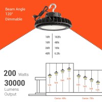 Led High Bay Light 200W 30,000Lm (150Lm/W) 1-10V Dimmable, 6.56 Cable With 110V Plug, Hanging Hook,U-Shaped Bracket,Safe Rope, Ul Listed Adiding High Bay Led Light