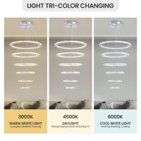 Moooni Modern Six Ring Crystal Chandelier Lighting Galaxy Series 3-Color Changing Led Light Fixture Diy Design For Dining Room Foyer Living Room (7.9