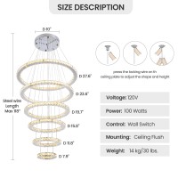 Moooni Modern Six Ring Crystal Chandelier Lighting Galaxy Series 3-Color Changing Led Light Fixture Diy Design For Dining Room Foyer Living Room (7.9