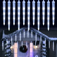 Joomer White Christmas Icicle Lights, 13Ft 20 Tubes 90 Led 8 Modes Icicle Lights With Timer Function, Waterproof Connectable Ice String Lights For Holiday Home Patio Trees Christmas Decoration