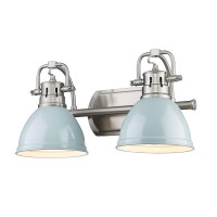 Duncan 2 Light Bath Vanity Pewter With Seafoam Shades