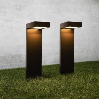 Enchanted Spaces Set Of 2 Modern Solar Bronze Metal L-Shaped Path Lights With Bright Led, Solid Metal Groundstake