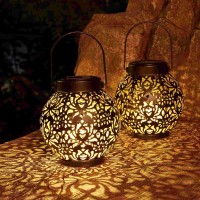 Set Of 2 Solar Lantern Outdoor Hanging Decorative Lights For Garden Patio Porch Decorations Black