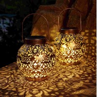 Set Of 2 Solar Lanterns Outdoor Hanging Decorative Lights For Garden Patio Porch Decorations Bronze