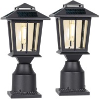 Suponar Metal Solar Post Lights 2 Pack Solar Post Cap Light Solar Lamp Post For Pole Fence Deck Garden Yard Patio Porch Outdoo