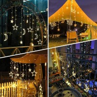 Techip Solar Lights Outdoor Moons Stars Lights 138Led Solar Powered String Lights Outside Waterproof Patio Lights Decor For Ramadan Porch Window Backyard Tent Garden,Warm White Lights With Remote