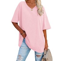 Ebifin Womens Oversized T Shirts Tees Half Sleeve V Neck comfy cozy cotton Tunic Tops