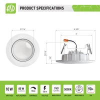 Asd Gimbal Retrofit 4 Inch Led Recessed Lights Led Can Lights 10W 85W Replacement 740 Lm Dimmable Ceiling Led Lights 5000K