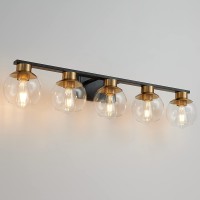 Pazala 5 Light Bathroom Vanity Light Fixture Black And Gold Modern Over Mirror 37 In Globe Glass 16985Hj