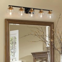 Pazala 5 Light Bathroom Vanity Light Fixture Black And Gold Modern Over Mirror 37 In Globe Glass 16985Hj