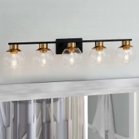 Pazala 5 Light Bathroom Vanity Light Fixture Black And Gold Modern Over Mirror 37 In Globe Glass 16985Hj