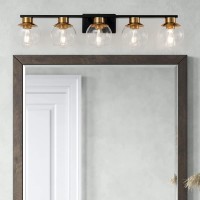 Pazala 5 Light Bathroom Vanity Light Fixture Black And Gold Modern Over Mirror 37 In Globe Glass 16985Hj