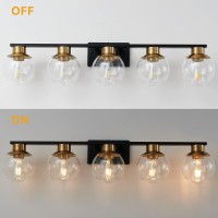 Pazala 5 Light Bathroom Vanity Light Fixture Black And Gold Modern Over Mirror 37 In Globe Glass 16985Hj