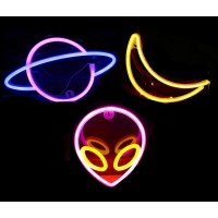 3 Pcs Neon Signs,Led Neon Light Signs For Wall Decoration,Led Alien Moon Planet Neon Lights For Bedroom,Party,Birthday,Christmas,Wedding,Bar