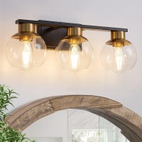 Pazala 3 Light Black And Gold Vanity Lights For Bathroom Light Fixtures Over Mirror 22 In Globe Glass 16983Hj